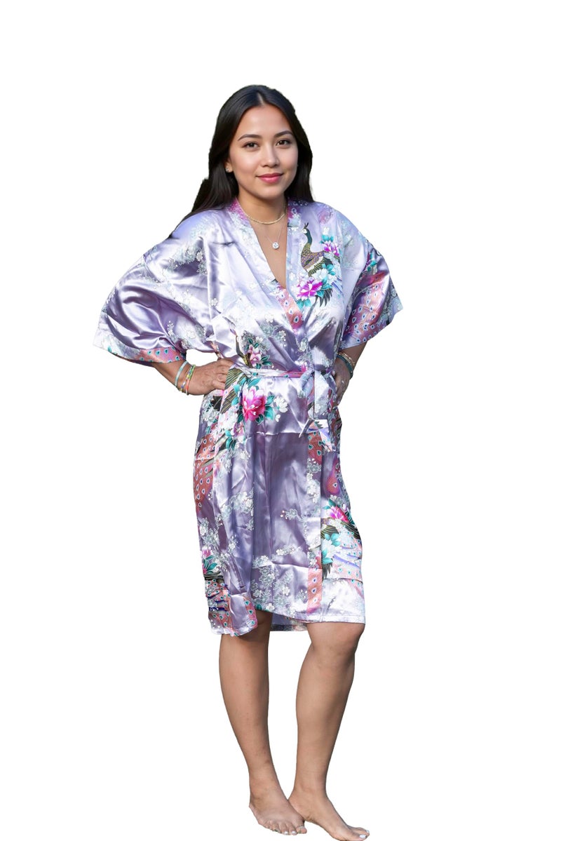 CCcollections Long Kimono Robe for Women, Premium Lightweight Peacock Bridesmaid Robe, Bridal Shower, Birthday Womenâ€™s Gift - Image 2
